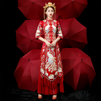 Rental 2021 toast clothes Chinese red peacock show wo clothes bride wedding dress dragon and phoenix coat embroidered wo clothes wedding