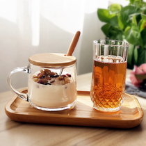 Glass ins Flower tea cup Breakfast cup with lid spoon Milk cup Household coffee Beer cup Tray set Simple