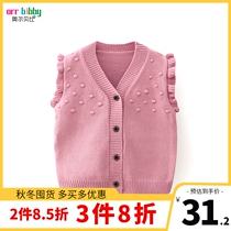 Baby knitted waistcoat spring and autumn womens baby sweater vest pullover childrens coat waistcoat shoulder