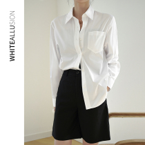 White Shirt Woman Design Sensation Small Korean version Spring and autumn outside wearing 100 lap retro port Taste Long Sleeve Loose Shirt Woman Blouse