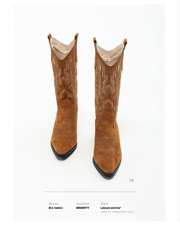 Sue's Embroid Women Cowboy Western Boots Leather Boots 
