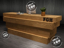 Customized Water Curved Willow Solid Wood Industrial Vintage Exotic Bar Bar Barber Gym Front Desk Reception Counter Cashier