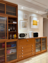 Nordic solid wood cherry wood glass sliding door sideboard high cabinet black walnut drawer cabinet display storage combination bookcase