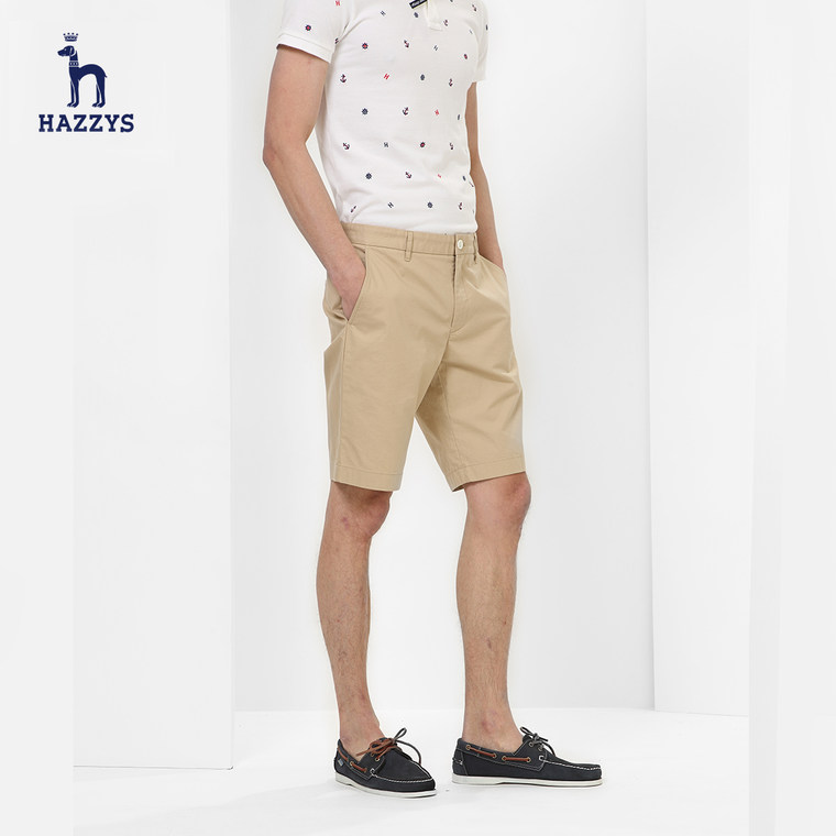 Hazzys哈吉斯2015夏新款男士休闲短裤直筒微弹纯色时尚直筒五分裤