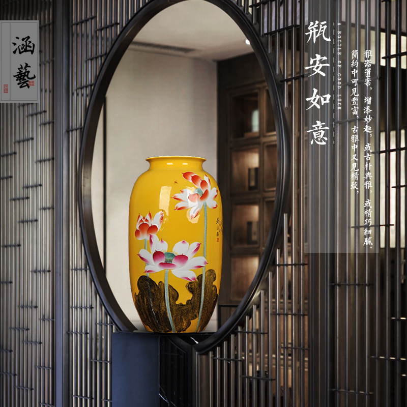 Jingdezhen ceramics hand - made pastel HeCu straight bottle of new Chinese style living room decoration flower arrangement craft gift furnishing articles
