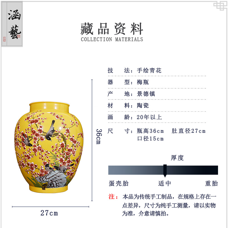 Jingdezhen ceramics hand - made pastel youligong porcelain vase flower vase new Chinese handicraft furnishing articles in the living room