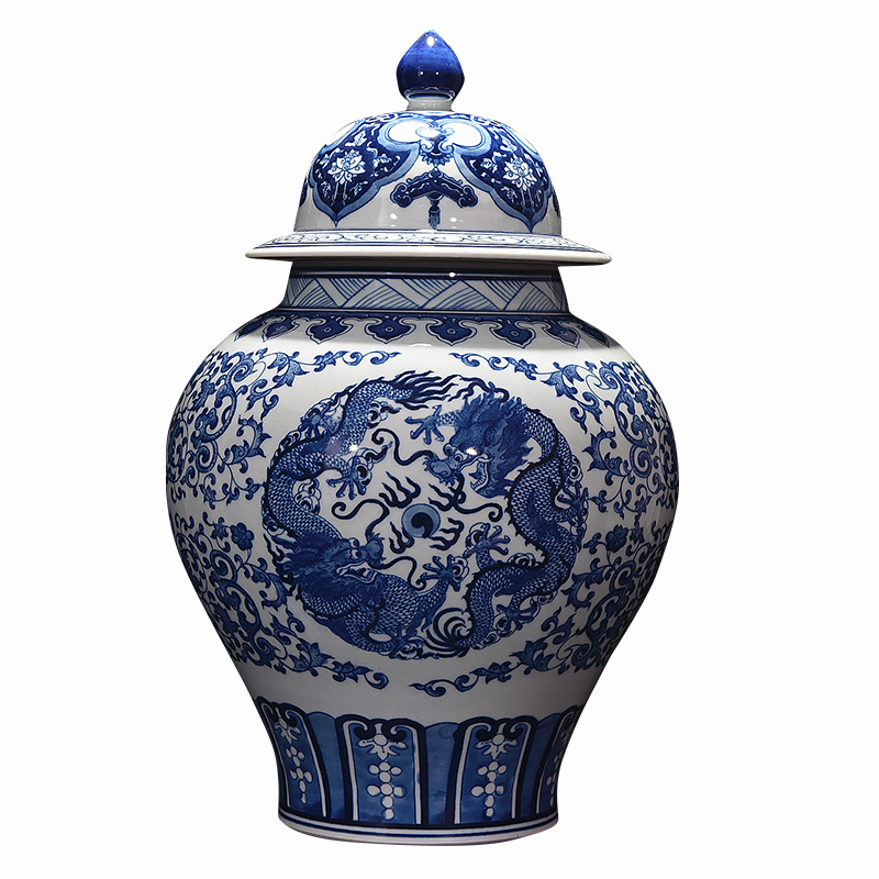 Jingdezhen blue and white dragon playing bead hand - made ceramics general furnishing articles craft gift as cans of new Chinese style living room decoration