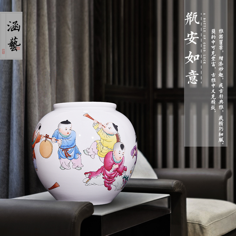 Jingdezhen ceramic hand - made baby play JiXiangFu tube of new Chinese style flower arrangement sitting room decoration as furnishing articles craft gift