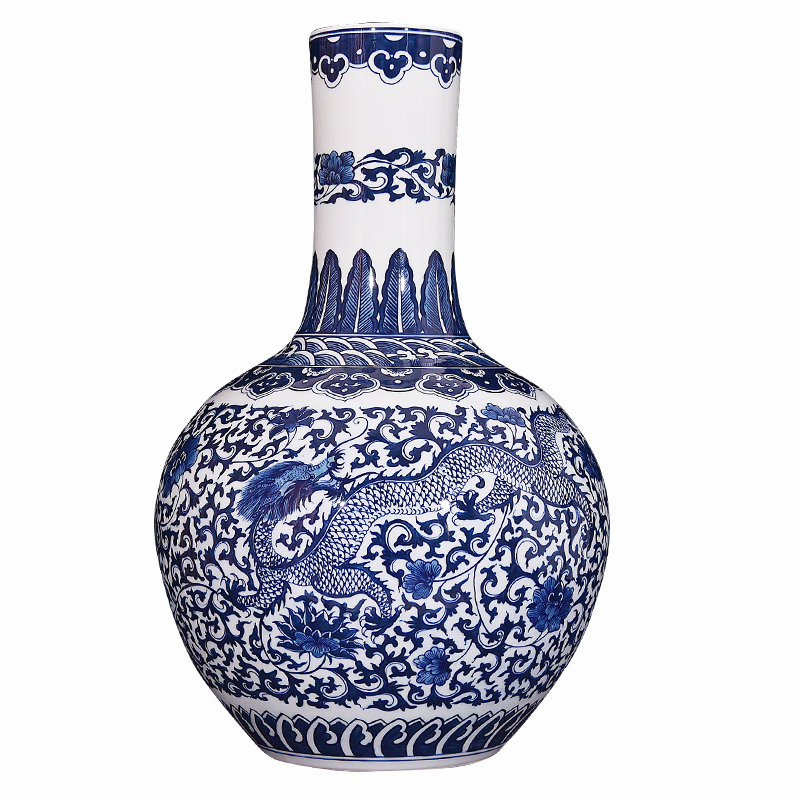 Jingdezhen ceramic hand - made porcelain bound branch longfeng large vases, new Chinese style flower arrangement sitting room adornment handicraft furnishing articles