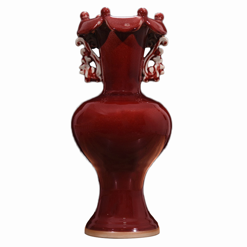 Jingdezhen ceramics lang red glaze up ears vases, new Chinese style household act the role ofing is tasted sitting room adornment is placed the process