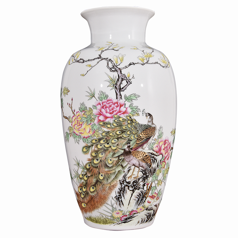 Jingdezhen ceramics powder enamel prosperous peacock vase figure new Chinese flower arrangement sitting room adornment is placed craft gift