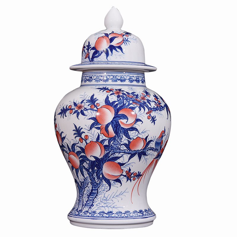 Jingdezhen ceramic hand - made porcelain ferro, flat peach the general pot of new Chinese style flower arrangement sitting room adornment handicraft furnishing articles