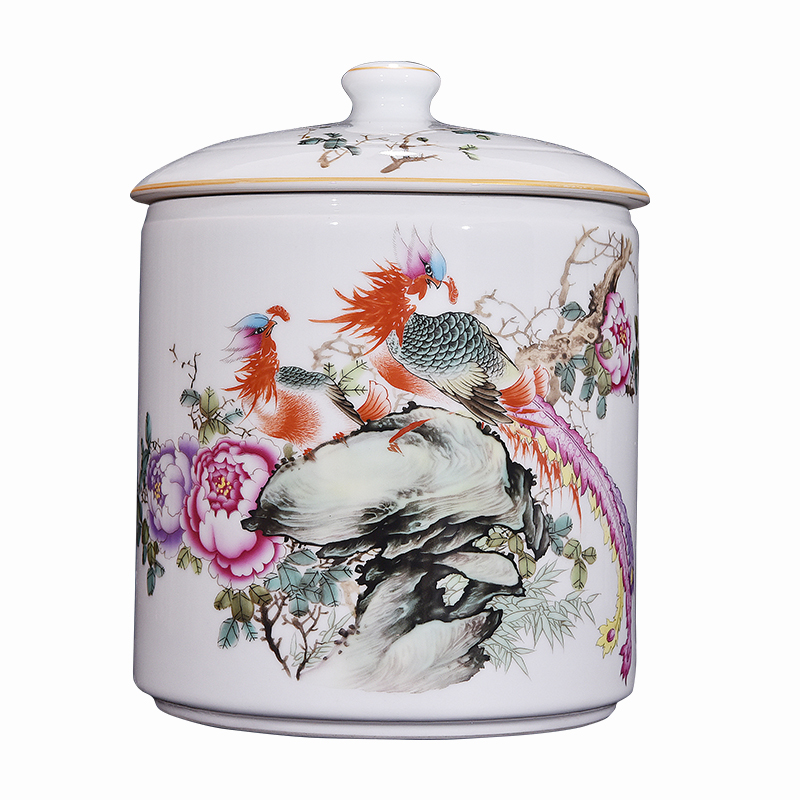 Jingdezhen ceramic powder enamel jar of husband and wife straight auspicious caddy fixings Chinese style living room home decoration furnishing articles craft gift