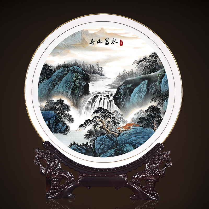 Jingdezhen decorative plate new Chinese porcelain ceramic sat dish hang dish sitting room porch ark, TV ark, plate is placed