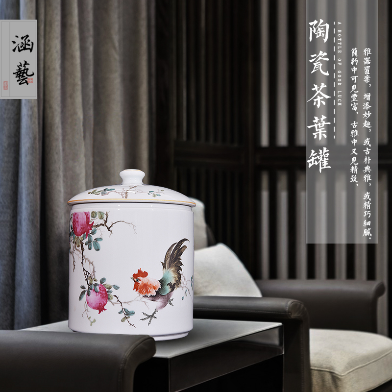 Jingdezhen ceramic famille rose straight canister pomegranate open auspicious caddy fixings Chinese sitting room of home decoration furnishing articles craft gift