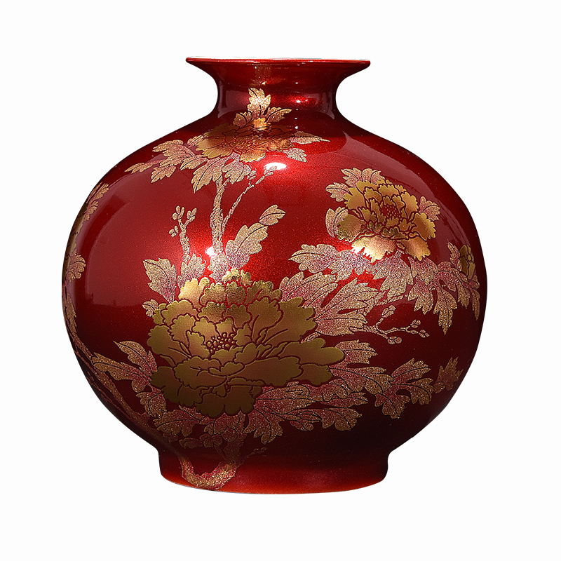 Jingdezhen ceramics festival Chinese red vase flower arranging creative home sitting room TV ark adornment furnishing articles