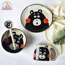Xi Wen Le see Japanese Jingdezhen ceramic creative rough pottery cartoon mug Rice Bowl plate Cup spoon dish tableware set