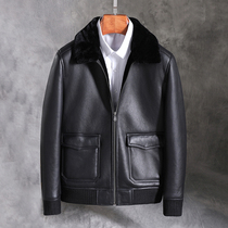 Winter imported fur one-piece mens lapel leather jacket leather leather coat fur slim short paragraph warm tide