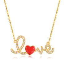 aiden candice English letters love heart red gold sterling silver necklace Clavicle chain female niche design