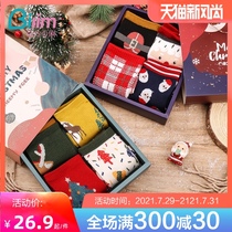 4 pairs of gift box Bailing Baili Girl Christmas Socks Cute cartoon Autumn and winter student cotton socks College wind pile socks
