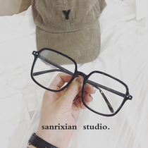 TR ultra-light retro large frame glasses wild black frame glasses frame round thin anti-blue light flat mirror square chic