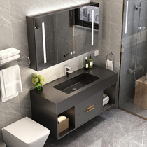 Modern simple bathroom room cabinet combination Bathroom sink face wash sink set Light luxury rock plate integrated basin
