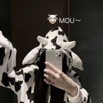 JoyingFeng (Wow little cow)Cute cow sweater plus velvet thickened womens loose pullover hooded
