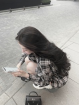 JoyingFeng (heartbeat signal) black and white contrast check sunscreen shirt women thin cotton linen long sleeve shirt