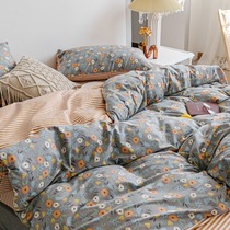 Small fresh cotton four-piece set 100 cotton net red bedding quilt cover bed linen dormitory three sets