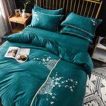 Nordic style solid color Tencel four-piece bedding duvet cover Cotton satin sheets 1 8 ice silk summer naked sleep