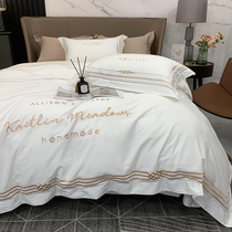 High end Xinjiang long suede cotton four pieces full cotton gunsatin hotel bed bedding nude sleeping bed linen bed in pure cotton