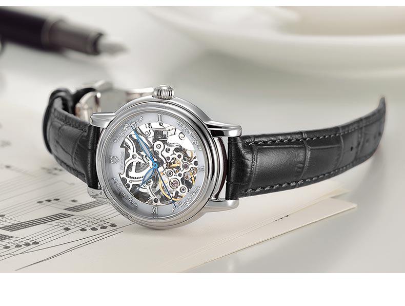 【rocos手表旗舰店】雷克斯正品全自动女士手表女机械表皮带镂空超薄