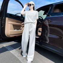 European Station Casual Fashion Suit Women Summer Slim 2022 new Fashion Less-age wide leg pants Two sets Big size