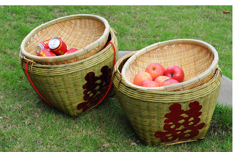 竹编箩筐农场影视拍摄提篮竹篓家用竹筐篮子老物件摆件防雨手工小