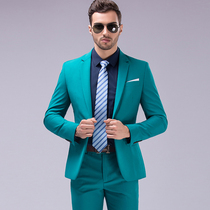 Green mens large size suit suit Fat wedding photo studio suit Two-piece large EMCEE wedding dress