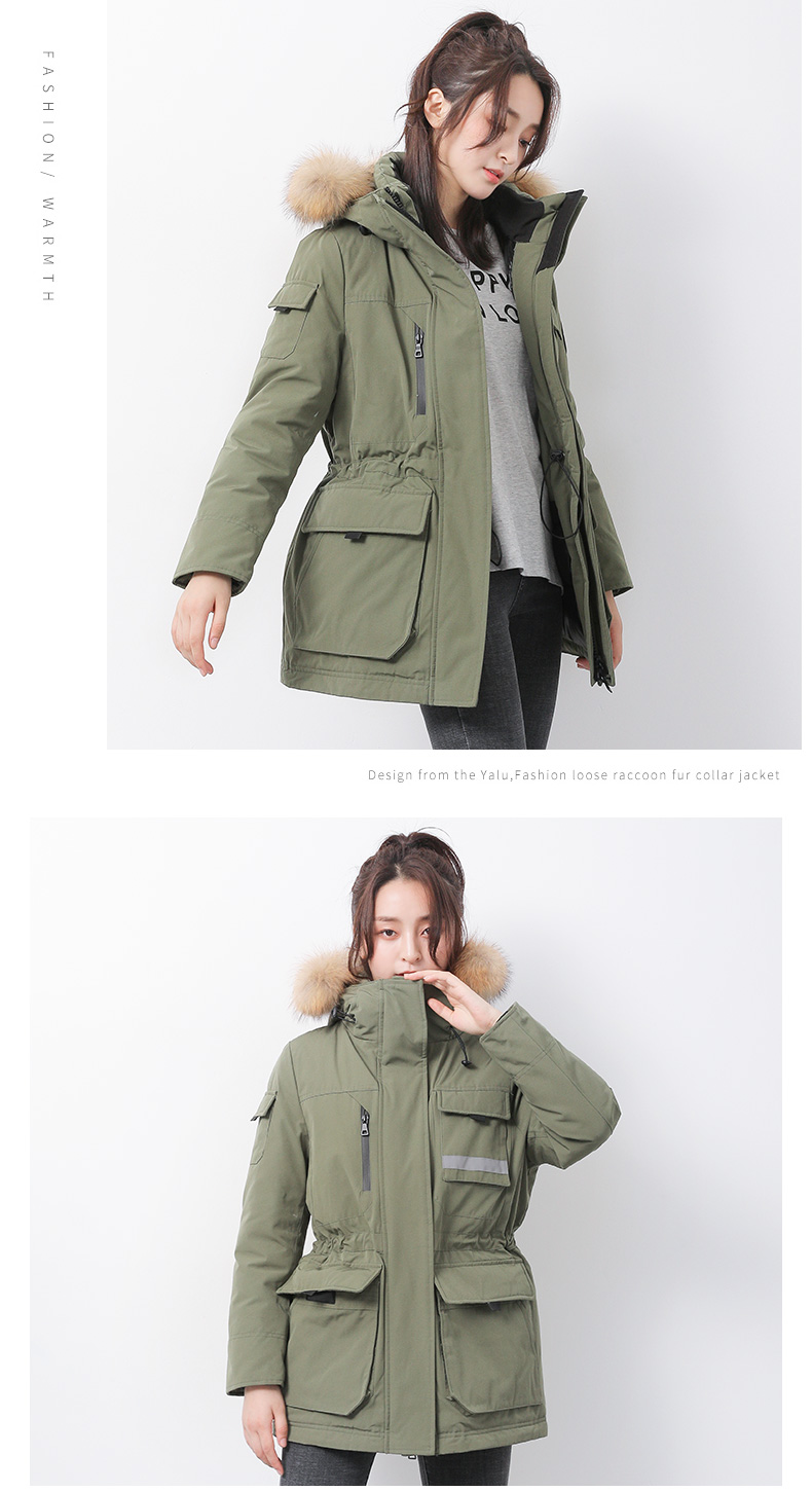 yaloo/雅鹿羽绒服女中长款韩版鹅绒宽松大毛领工装羽绒服女 粉色