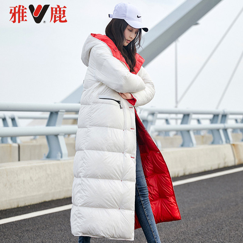 雅鹿 19年冬季新款 长款过膝两面可穿 女式连帽羽绒服 聚划算+天猫优惠券折后￥429包邮（￥799-370）2色可选