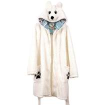 Special price stereoscopic nose Cute Bear Couple Sleeping Robes Women Winter Warm Thick Solid White Soft Cotton Flannel Bathrobe Bathrobe