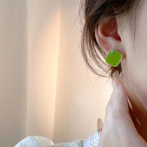 Green ear with pure silver ear in 2022 new tide square earrings female summer design sensor red