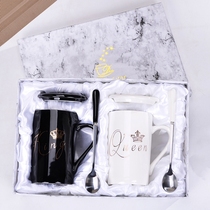 Creative ceramic mug Wedding wedding gift box set Couple pair cup Pair water cup cup with lid spoon