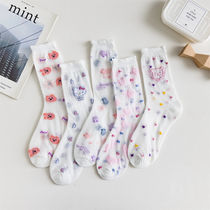 Socks womens mid-tube socks summer thin KT cat cute cartoon breathable student Korean JK all-match Japanese lace socks