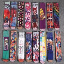 Net red oil painting socks womens middle barrel pile stockings printing and dyeing odd-shaped painted socks 3d printing calf socks