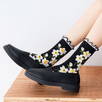 Spring and autumn socks womens middle tube Japanese retro wooden ear socks Harajuku style student wild sweet pile socks