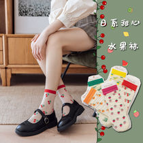 Glass silk crystal socks long tube fruit little flower little summer thin card silk middle tube Japanese cute pile ins