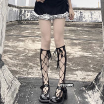 lolita cross strap lace jk calf socks black silk fishnet socks hollow Japanese summer tube socks lolita