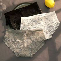 1 3 pairs of lace panties for women sexy transparent hot mid-waist girl Japanese thin Korean version of antibacterial briefs