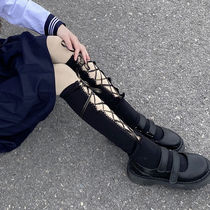 Japanese all-match jk socks black cross strap mid-tube calf socks female student long trend thin legs spring and summer