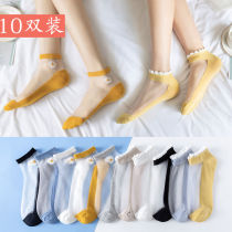Socks womens Korean version of socks summer thin breathable shallow mouth glass silk boat socks cute net red little daisy socks