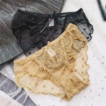 2 3 pieces of mesh underwear female sense of temptation large elastic file ruffle thin transparent low-waisted underwear