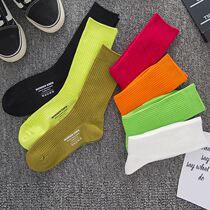 Candy fluorescent color socks men and women Summer Korean version of mid-range socks Tide Street Academy wind breathable long tube summer